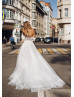 Off Shoulder White Lace Sparkle Wedding Dress